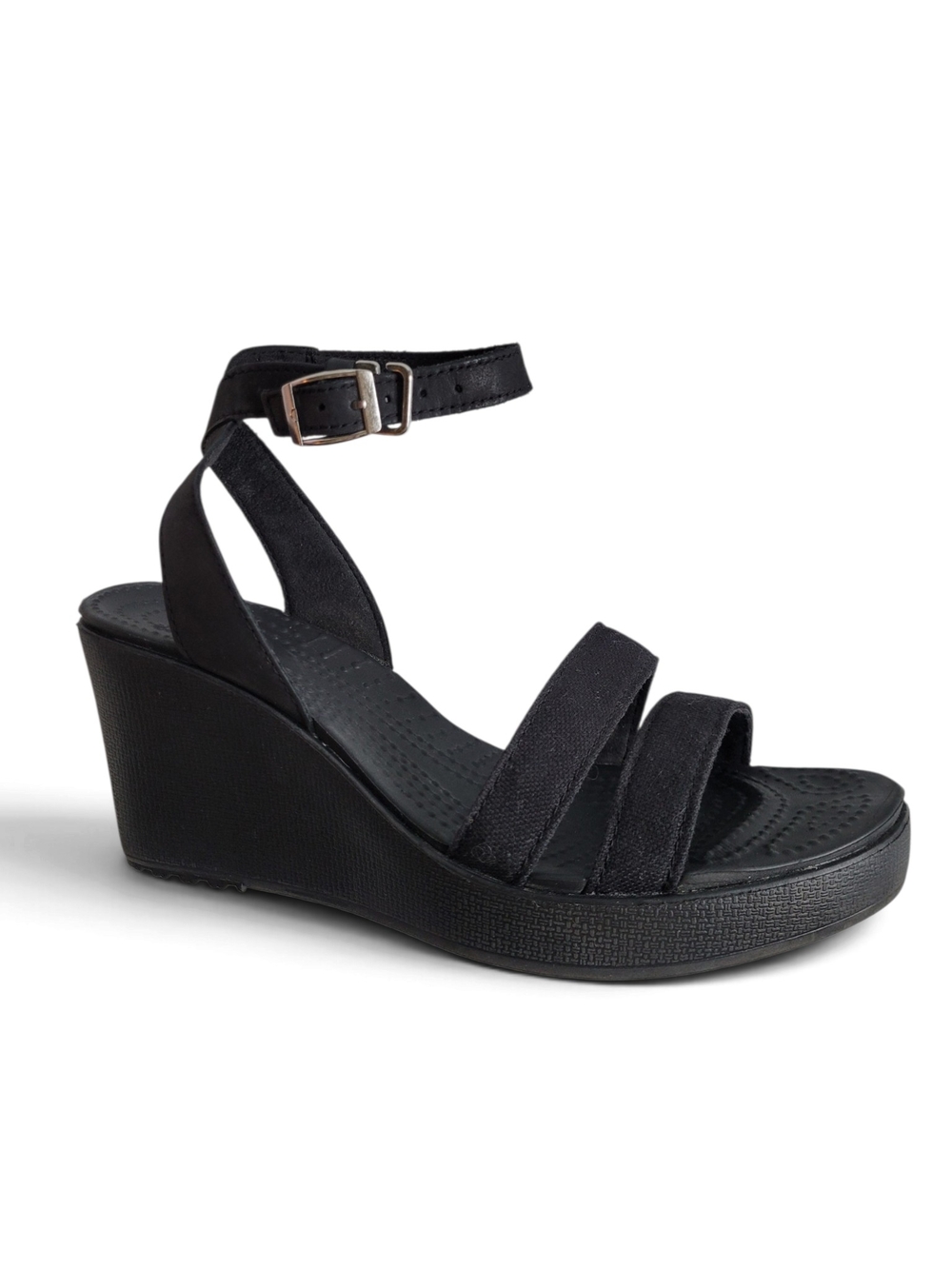 CROCS Leigh II  Wedge Ankle Strap Sandals Black Size 8